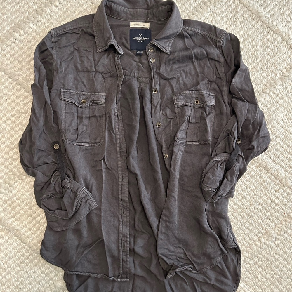 American Eagle Outfitters Dark Gray Button Down Shirt